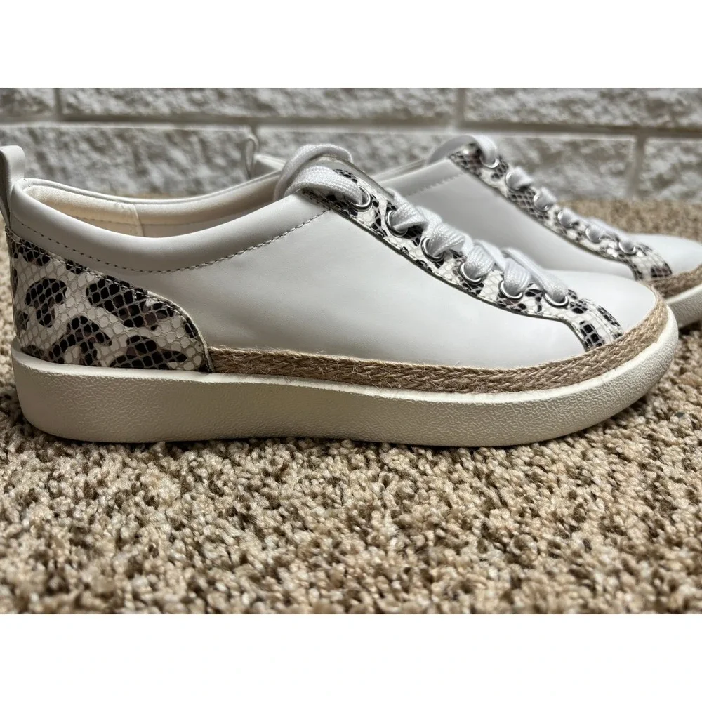 Vionic Winny Sneakers Womens 6.5 White Leopard Print Trim Casual Shoes Leather